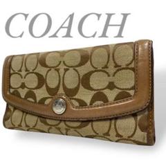 コーチ COACH 三つ折り長財布 シグネチャー キャンバス レザー ブラウン