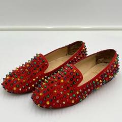 【袋付き♡】クリスチャンルブタン　ローファー　刺繍　スエード　赤　ゴールド　36 袋付き♡】クリスチャンルブタンローファー刺繍スエード赤ゴールド36