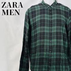 【古着】ZARA MAN チェックシャツ グリーン ボタンダウン　ロングスリーブ