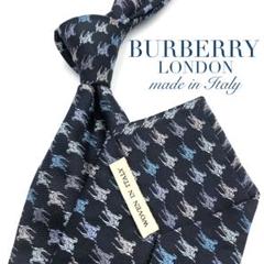 【極美品】BURBERRY LONDON ネクタイ ホースロゴ 小紋柄 ネイビー