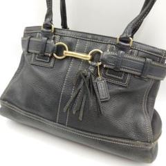 国産品 シボ革 トートバッグ COACH 黒 コーチ ハンドバッグ レザー バッグ