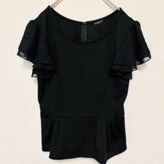 【美品】RULe 袖フリル デザイン◎ 半袖ブラウス M ブラック【952】