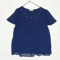 アースミュージック&エコロジー 半袖ブラウス ネイビー 大人可愛い 夏服