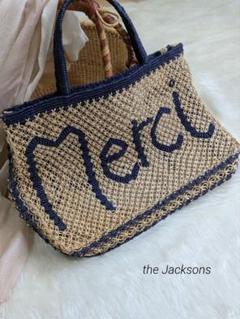 ザジャクソンズ　ネイビー Merci メッセージ かごバッグ fit=scale-down,w=1200