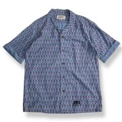 レア【VINTAGE】90s 総柄 ビンテージデニムオープンカラーシャツ 古着