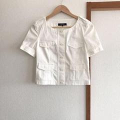 【INDIVI】夏用ノーカラージャケット ホワイト