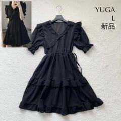 新品✨【 YUGA ユーガ 】 半袖ワンピース フレア ボリュームスリーブ L