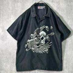 grunge skull guitar open collar shirt BL