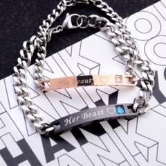 b50 男女ペアセット カップル ブレスレット ブラック&ピンクゴールド 223