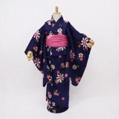 子供浴衣 女の子 花模様 身長130センチ程度 紫色 子供着物 木綿 5UA34