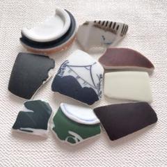 ⑬ 天然シーグラス ◊ 個性的なシー陶器 黒 オレンジ 緑 茶 陶器素材 和風