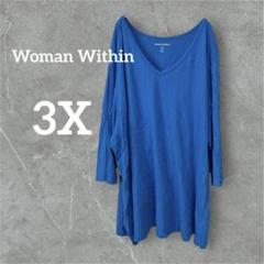 Woman Within 【3X】Vネック Tシャツ 青 大きめ ロング丈