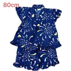 美品★甚平 80cm ミニー 花火 ネイビー フリル