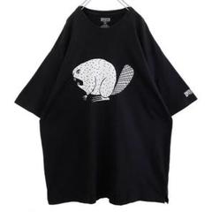 海外古着 プリント ビーバー アニマル 半袖 Tシャツ XXL ブラック