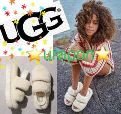 UGGFluffita厚底ムートンサンダルアグフラッフィータ白もこもこふわふわ UGG アグ 厚底サンダル 冬 レディース ムートンスリッパ 外履き