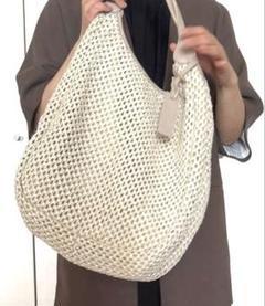 【美品】MARCO MASI　カゴトート　ラフィア×レザー　ホワイト　メッシュ 美品】MARCO MASI カゴトート ラフィア×レザー ホワイト メッシュ