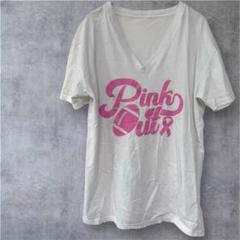 一点物✨Pink Out VネックTシャツ　ホワイト　ピンク　フットボール
