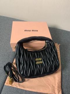 ミュウミュウ ハンドバッグ トートバッグ レザー 黒 美品 miumiu ミュウミュウ レザー トートバッグ ブラック 黒
