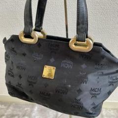 MCM ハンドバッグ ナイロン レザー ゴールド金具 総柄 ブラック