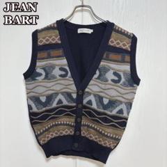 ⚫︎JEAN BART 総柄3DニットベストM 紳士服ウール混メンズカジュアル