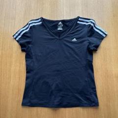 adidas ブラック Vネック Tシャツ Lサイズレディース