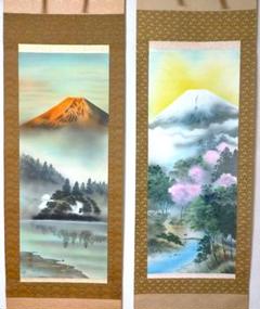 匿名 富士山 水墨画 日本画 岳村 大山翠谷 春景富峰図 絹本 掛軸