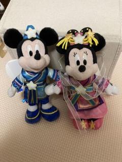 東京ディズニーリゾート2018年七夕　ミッキー ミニー 和風ぬいぐるみバッジ