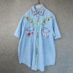 【H.R.MARKET フラワー刺繍デニム半袖シャツМ】古着のサムネイル
