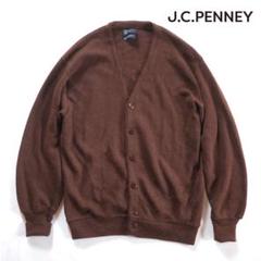 70s USA製 JCPENNEY カーディガン 茶色 無地 L 80s USA製 JCPenney The Fox ワンポイント Vネック パール編み