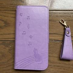 猫と音符のエンボスパープルiPhoneケース
