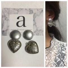 1077 2way☺︎シルバーのカボションピアス×シルバーハート☺︎