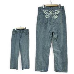 Butterflyプリント デニムワイドパンツ 蝶々 y2k 平成 バタフライ