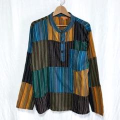 良品 80s 90s ストライプ ネパールシャツ パッチワーク L ユーロ