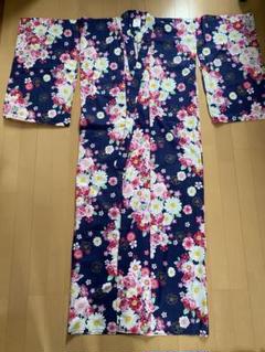 140センチ　浴衣　ネイビー　花