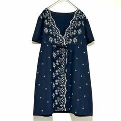 n0277 小泉アパレル ひざ丈ワンピース　ヴィンテージ　刺繍　花柄　総柄