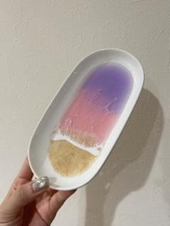 アクセサリートレー　サンライズビーチ　ピンク　パープル　海　海アート　波　トレー