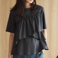 美品✨23区 R カットソー ペプラム 半袖 大きいサイズ 46 ブラック