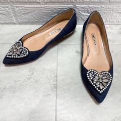 DIANAビジュー付きブルー　フラットシューズ DIANAビジュー付きブルーフラットシューズ