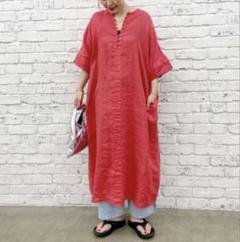 ピュアルセシン フレンチリネンワンピース S RED