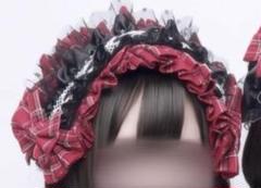 赤　タータンチェック　ヘッドドレス
