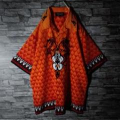 ギャング系☆総柄半袖チカーノシャツ US輸入古着 ドラゴン ドリッピングブラッド