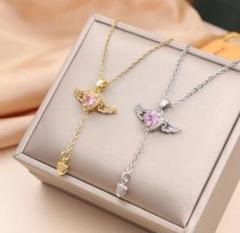 サージカルステンレス ピンク ♡ハート天使 【大人気】✨ネックレス czダイヤ