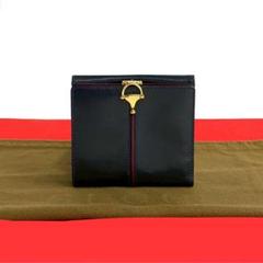 極 美品 オールドグッチ シェリーライン ホースビット 金具 二つ折り財布 紺 極 美品 オールドグッチ シェリーライン ホースビット 金具 二