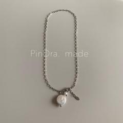 handmade ステンレス×淡水パール necklace 金アレ対応