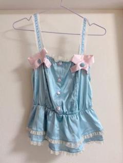 Katieフリルリボンホワイトブルーの花キャミソール風 Katieフリルリボンホワイトブルーの花キャミソール風 （Katie