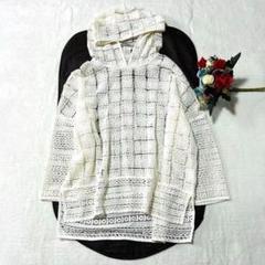 極美品⭐ヌキテパ レースフードトップス フリーサイズ レースシャツ ホワイト