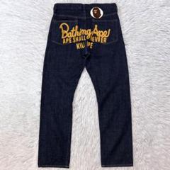 アベイシングエイプ　ブラックデニムパンツ　バック刺繍ワッペン アベイシングエイプA BATHING APE バックポケット刺繍デザイン