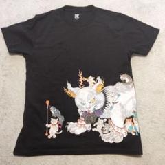 希少美品❤️【石黒亜矢子コラボ】グラニフ Tシャツ 阿吽猫（阿形）黒　Ｍ ✨希少✨ 鬼子母猫百号 グラニフ 石黒亜矢子 コラボTシャツ 化け