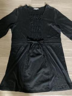TO BE CHIC44黒フリルリボンビジュ−付き五分袖ティアードチュニック TO BE CHIC44黒フリルリボンビジュ−付き五分袖ティアードチュニック
