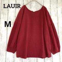 【LAUIR】クルーネック7分袖シャツブラウス　しわ加工　バーガンディMゆったり